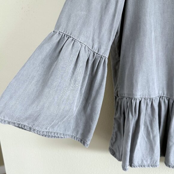 Beach Lunch Lounge Gray Lyocell Boho Ruffle Pullover Blouse Top - Picture 5 of 8